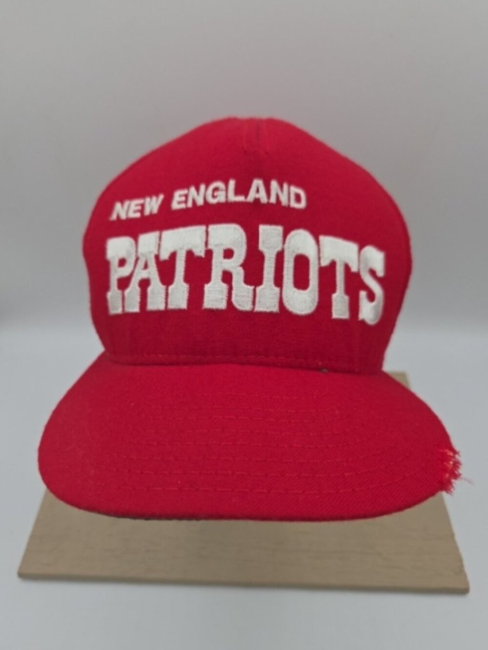 Vintage New England Patriots Snapback Hat Red SpellOut AJD USA Made